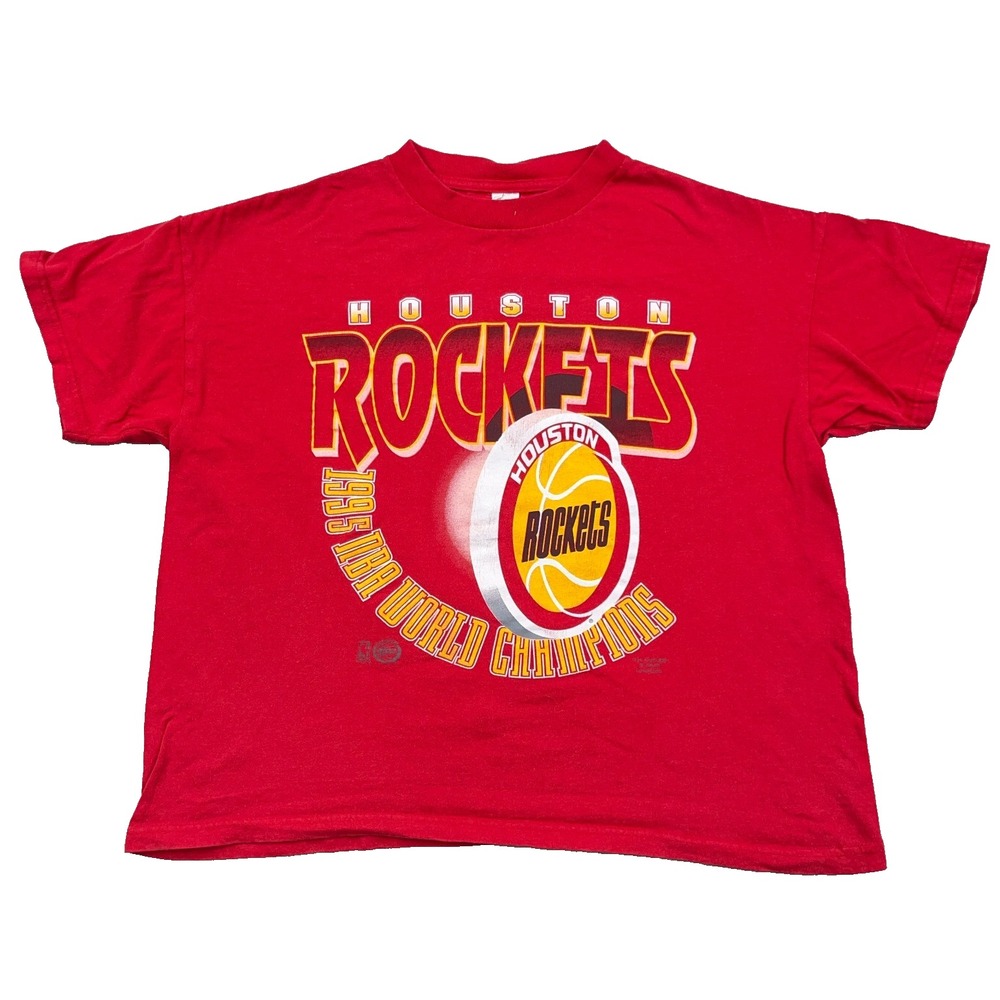 Vintage Houston Rockets Shirt Boys Large 10-12 Red Tee Single Stitch 90s Youth
